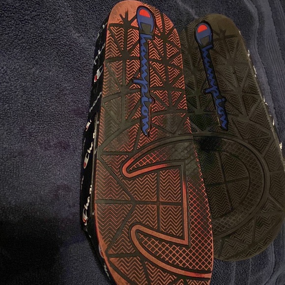 CHAMPION Men's Black IPO Slides Repeat Warped Logos Sandals size US 8 - Picture 2 of 3